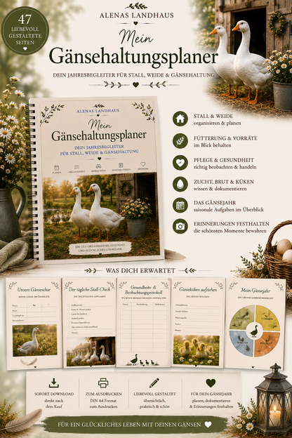 Mein Gänsehaltungsplaner | Dein Jahresbegleiter für Stall, Weide & Gänsehaltung